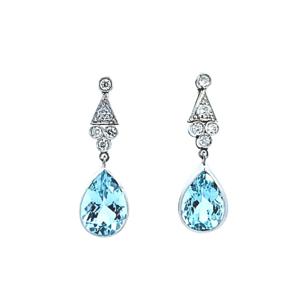 Vintage Aquamarine and Diamond Earrings in Platinum and 14 kt White Gold