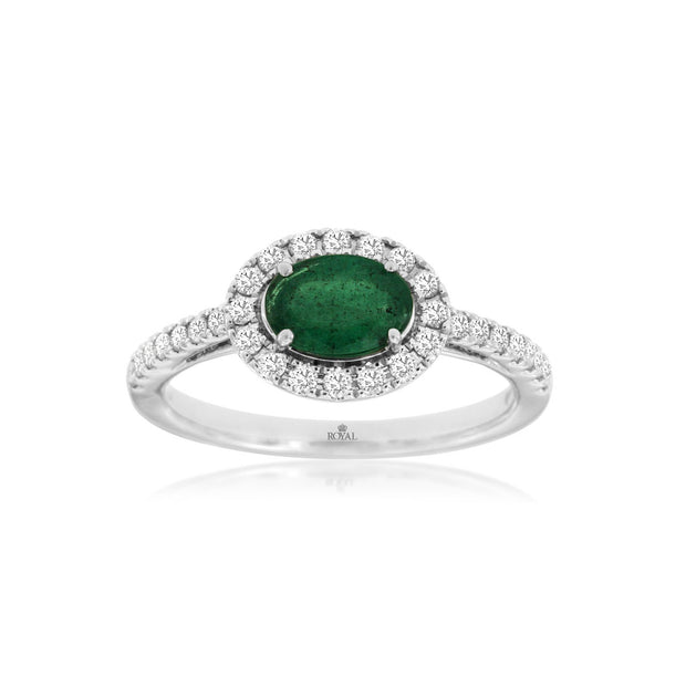 Emerald and Diamond Ring in 14 kt White Gold