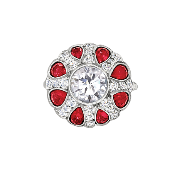 Art Deco Style Ruby and Diamond Ring in Platinum