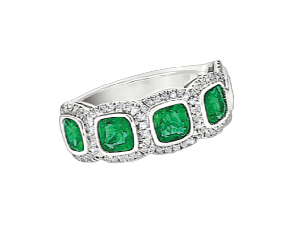 Emerald and Diamond Ring in 18 kt White Gold