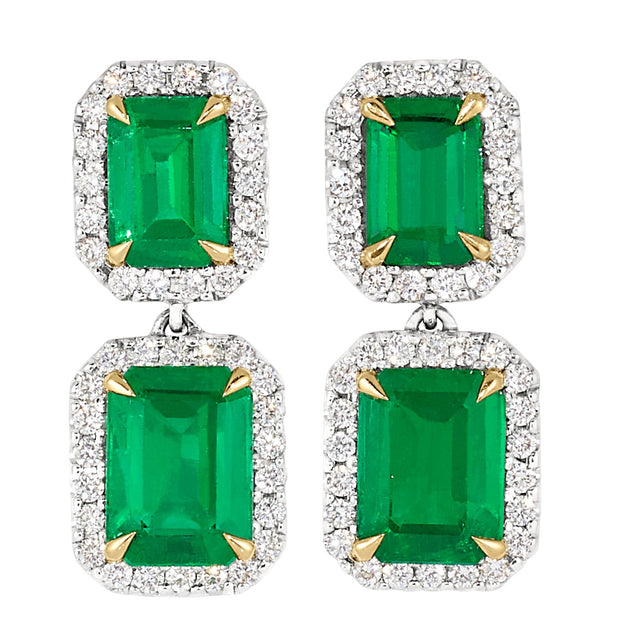 4.80 carat Emerald and Diamond Earrings in 18 kt Gold