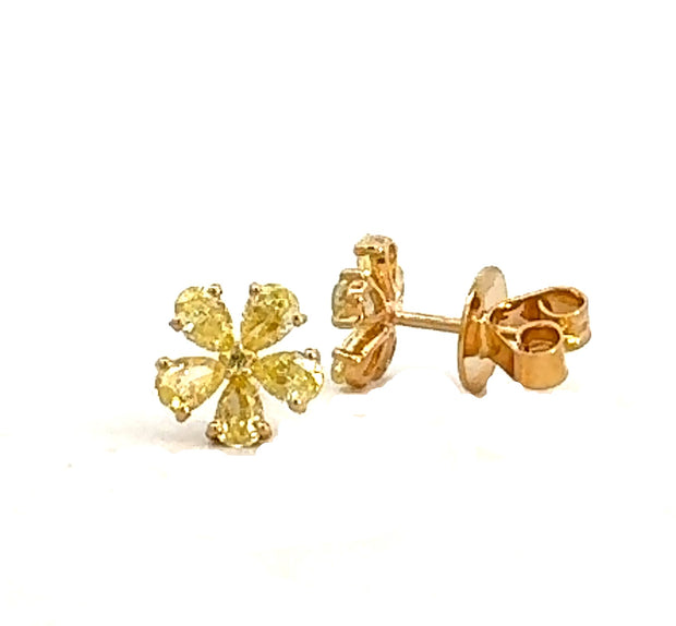 Fancy Yellow Floral Style Diamond Earrings in 18 kt Yellow Gold