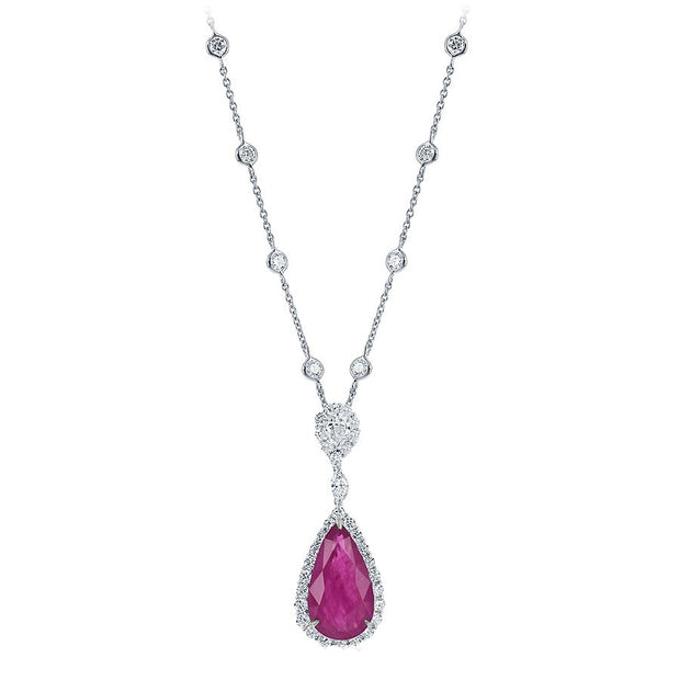 Burmese Ruby and Diamond Necklace in 18 kt White Gold