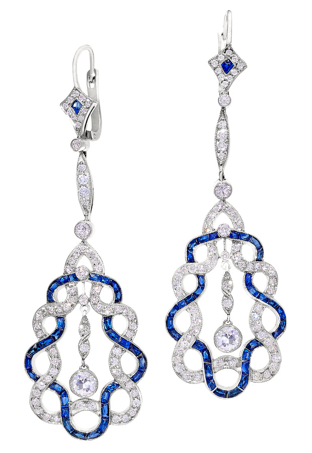 Vintage Diamond and Sapphire Earrings in Platinum