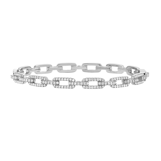 Diamond Link Style Bangle Bracelet in 18 kt White Gold