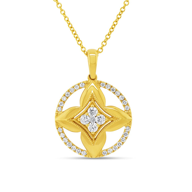 Diamond Necklace with Quatrefoil Design in 18 kt Yellow Gold