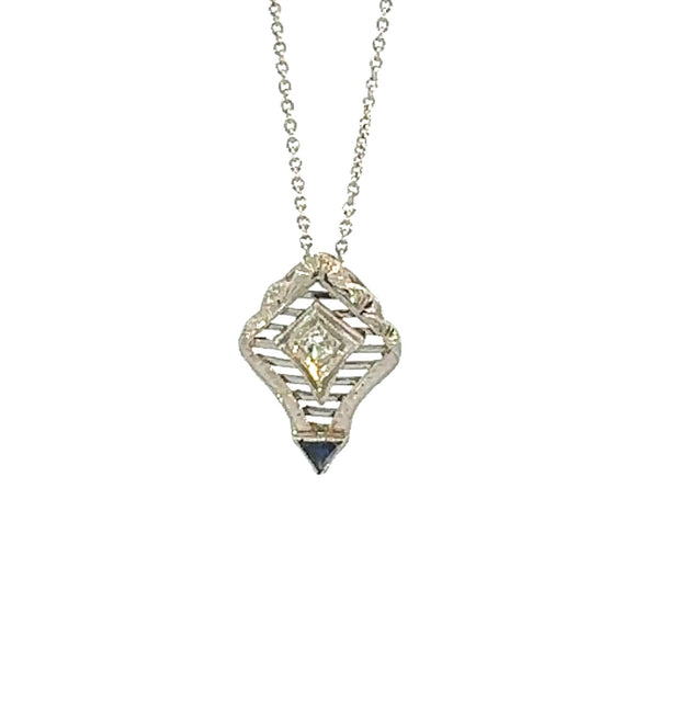 Antique Diamond and Sapphire Pendant in 14 kt White Gold