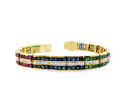 Vintage Emerald, Ruby, Sapphire and Diamond Bracelet in 18 kt Yellow Gold