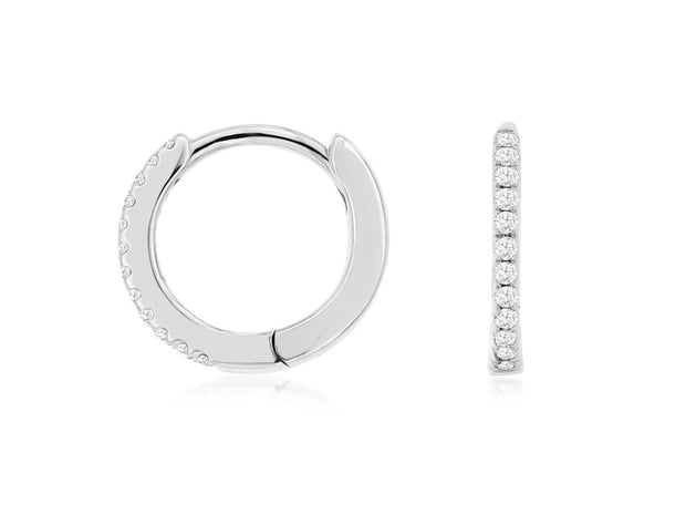 Diamond Huggie Style Hoop Earrings in 14 k White Gold