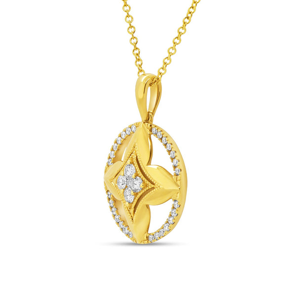 Diamond Necklace with Quatrefoil Design in 18 kt Yellow Gold