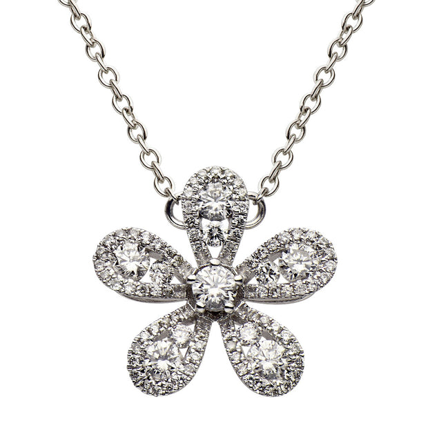 Diamond Flower Necklace in 18 kt White Gold