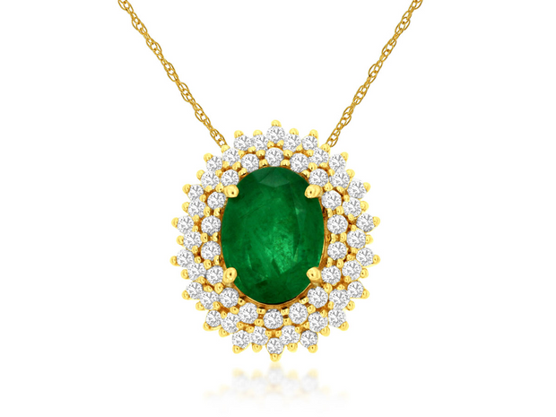 Emerald and Diamond Pendant in 14 kt Yellow Gold