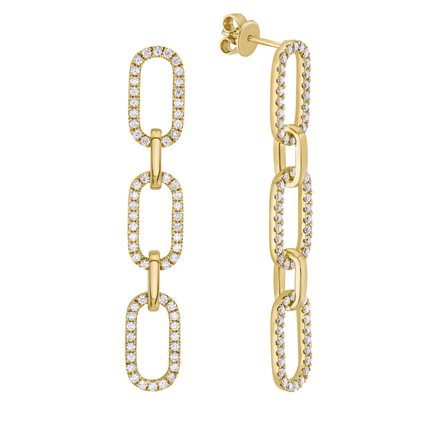 Diamond "Paper Clip" Style Earrings in 18 kt Yellow Gold