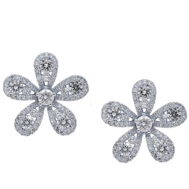 Diamond Floral Style Earrings in 14 kt White Gold