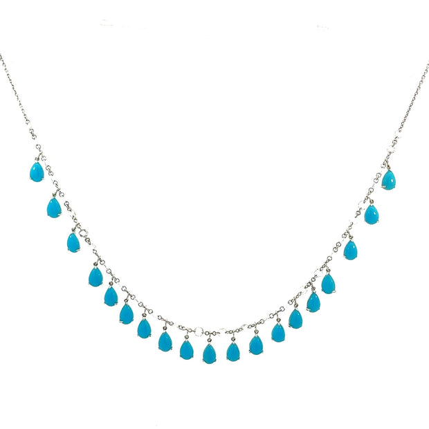 Turquoise and Rose Cut Diamond Necklace in 18 kt White Gold