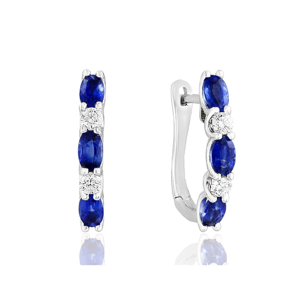 Sapphire and Diamond Hoop Earrings in 14 kt White Gold