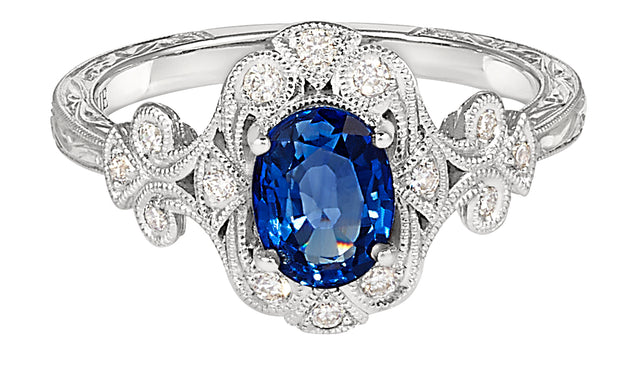 Sapphire and Diamond Ring in 14 kt White Gold