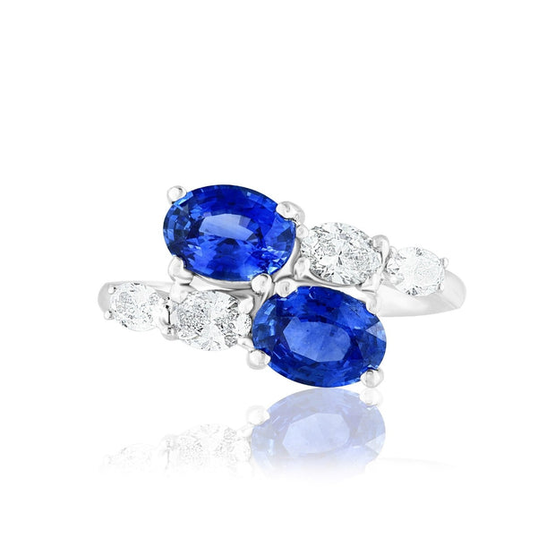 Sapphire and Diamond Bypass Ring in 14 kt White Gold.
