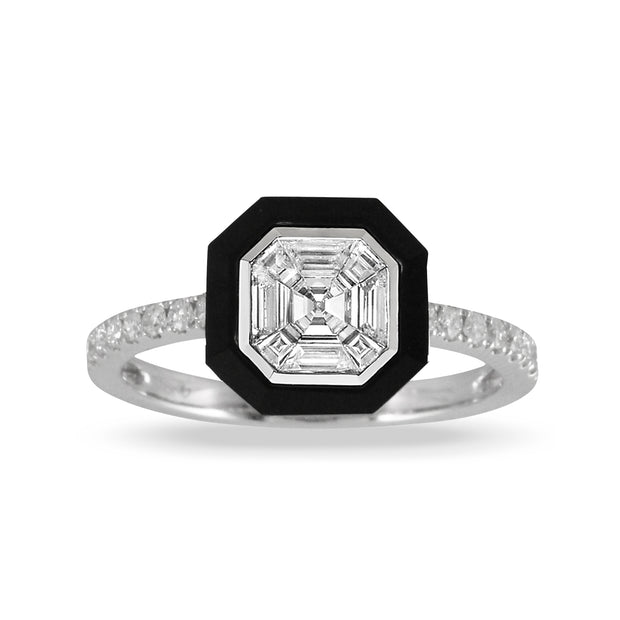 Art Deco Style Diamond and Onyx Ring in 18 kt White Gold, from Doves by Doron Paloma