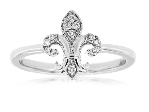 Diamond Fleur De Lis Ring in 14 kt White Gold