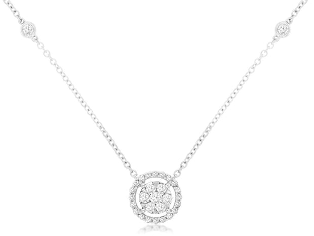 Diamond Halo Style Pendant on Chain in 14 kt white gold