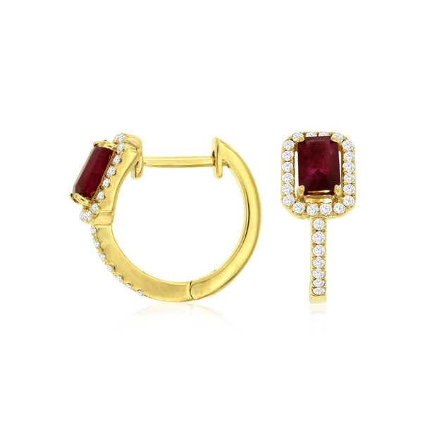 Ruby and Diamond Earrings in 14 kt Yellow Gold