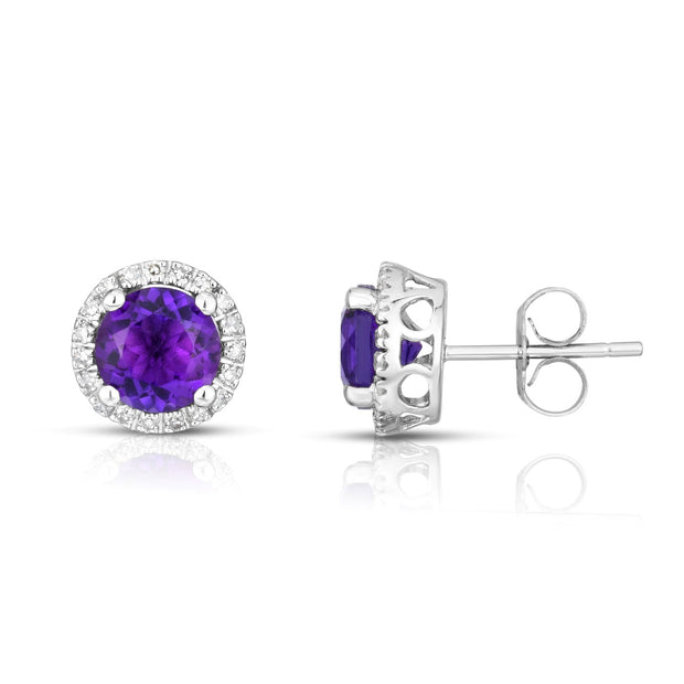 Amethyst and Diamond Earrings in 14 kt White Gold