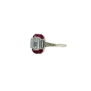 Art Deco Style Diamond and Ruby Ring in Platinum