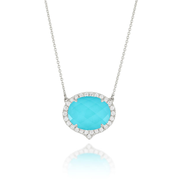 Turquoise, Quartz and Diamond Pendant in 18 kt White Gold