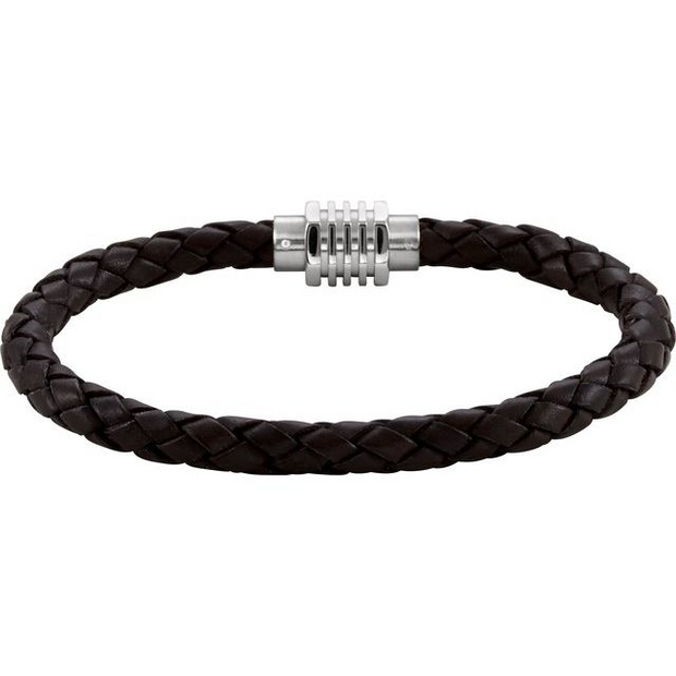 Braided Leather and Stainless Steel Bracelet