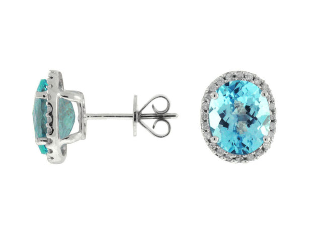 Oval Blue Topaz and Diamond Earrings in 14 kt White Gold