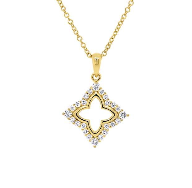 Diamond Pendant in Quatrefoil Design in 18 kt Yellow Gold