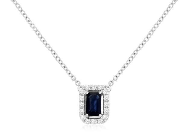 Sapphire and Diamond Necklace in 14 kt White Gold