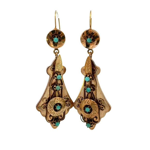 Victorian Turquoise Drop Earrings in 16 kt Yellow Gold