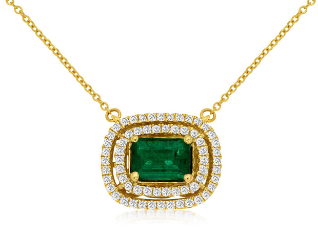 Emerald and Diamond Necklace in 14kt Yellow Gold