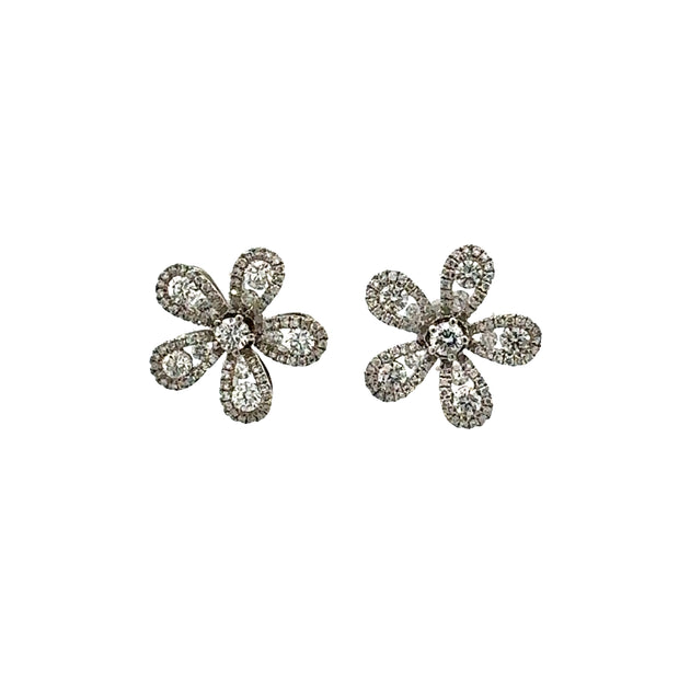 Diamond Floral Style Earrings in 14 kt White Gold