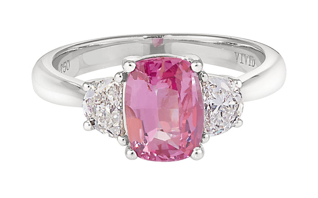 Pink Sapphire and Diamond Ring in 18 kt White Gold