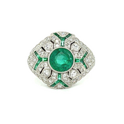 Art Deco Style Emerald and Diamond Ring in Platinum