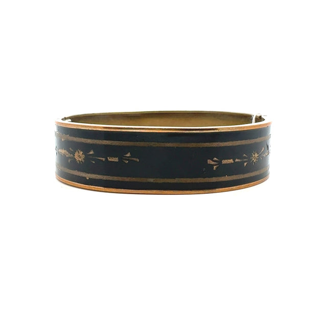 Antique Black Enamel Bracelet in Brass