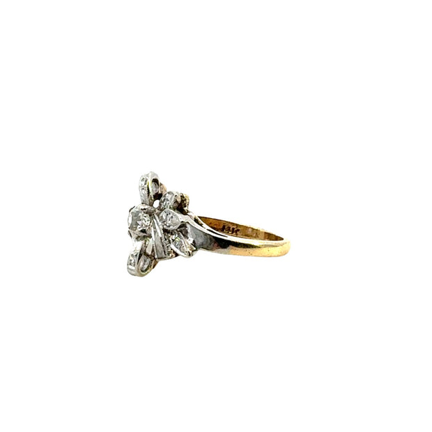 Antique Old Mine Cut Diamond Ring in 14 kt White and Yellow Gold