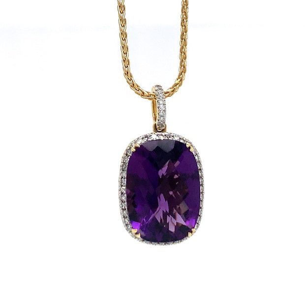 Amethyst and Diamond Pendant in 14 kt Yellow Gold