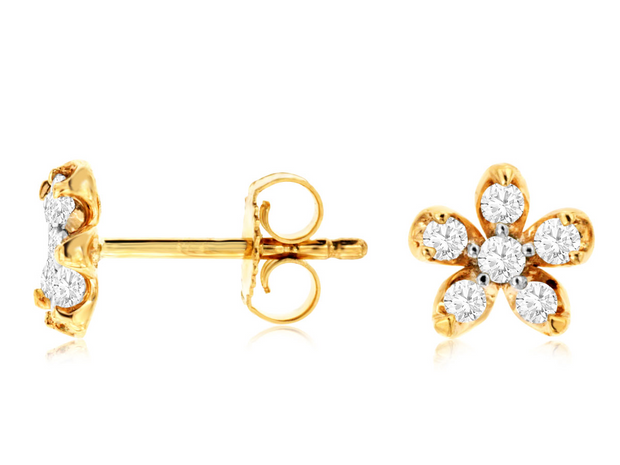 Diamond Flower Earrings in 14 kt Yellow Gold