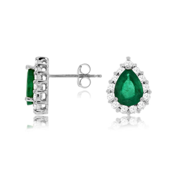 Emerald and Diamond Earrings in 14 kt White Gold
