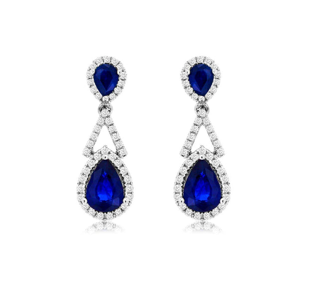 Sapphire and Diamond Drop Earrings in 14 kt White Gold