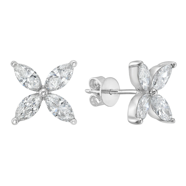 Marquise Cut Diamond Earrings in 14 kt White Gold