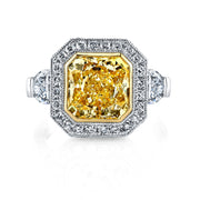 4.06 carat Fancy Yellow Diamond Ring in Platinum and 18 kt Yellow Gold