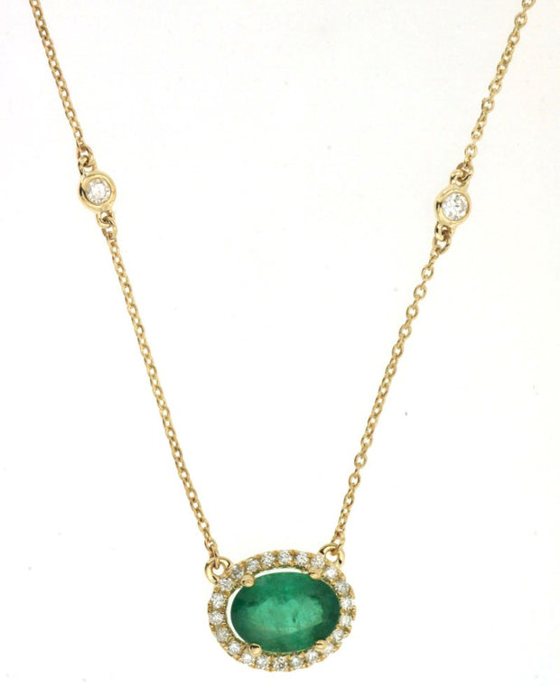 Emerald and Diamond Necklace in 14 kt Yellow Gold