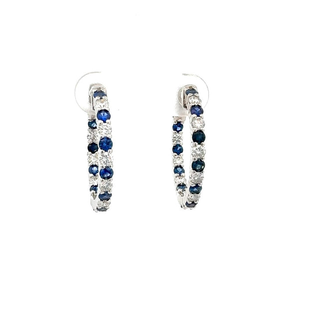 Sapphire and Diamond Hoop Earrings in 14 kt White Gold