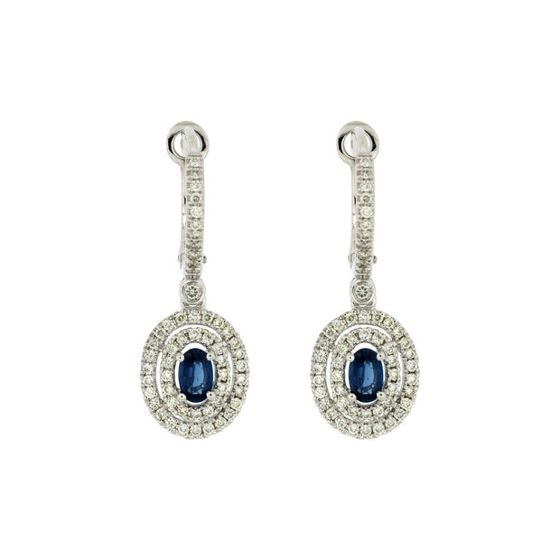 Sapphire and Diamond Drop Earrings in 14 kt White Gold