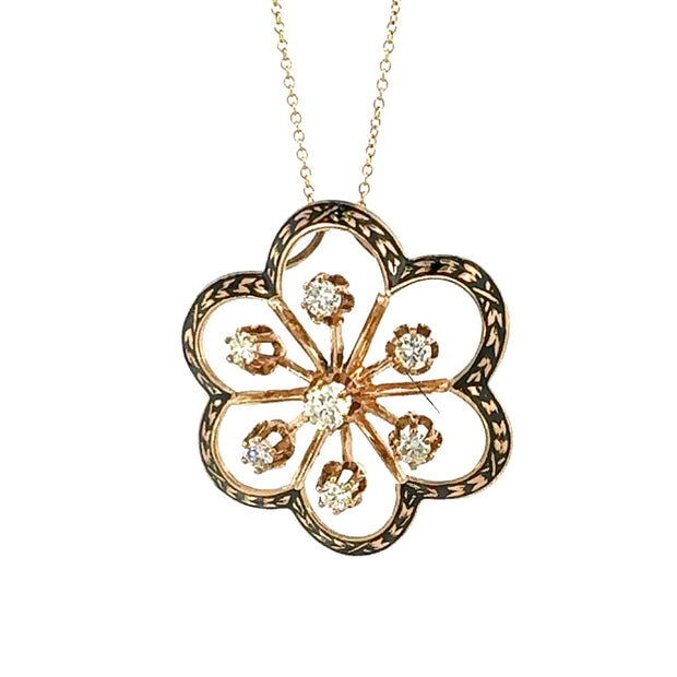 Antique Diamond and Enamel Necklace in 14 kt Yellow Gold